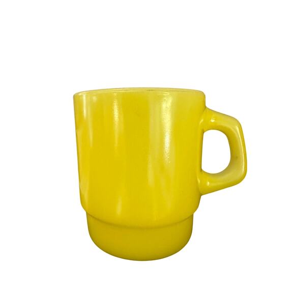Vintage Fire King Anchor Hocking Milk Glass Stacking Coffee Mug Cup. Yellow - Picture 2 of 8